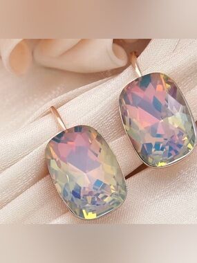 Aurora Opal Glass Drop Earrings in Rose Gold
